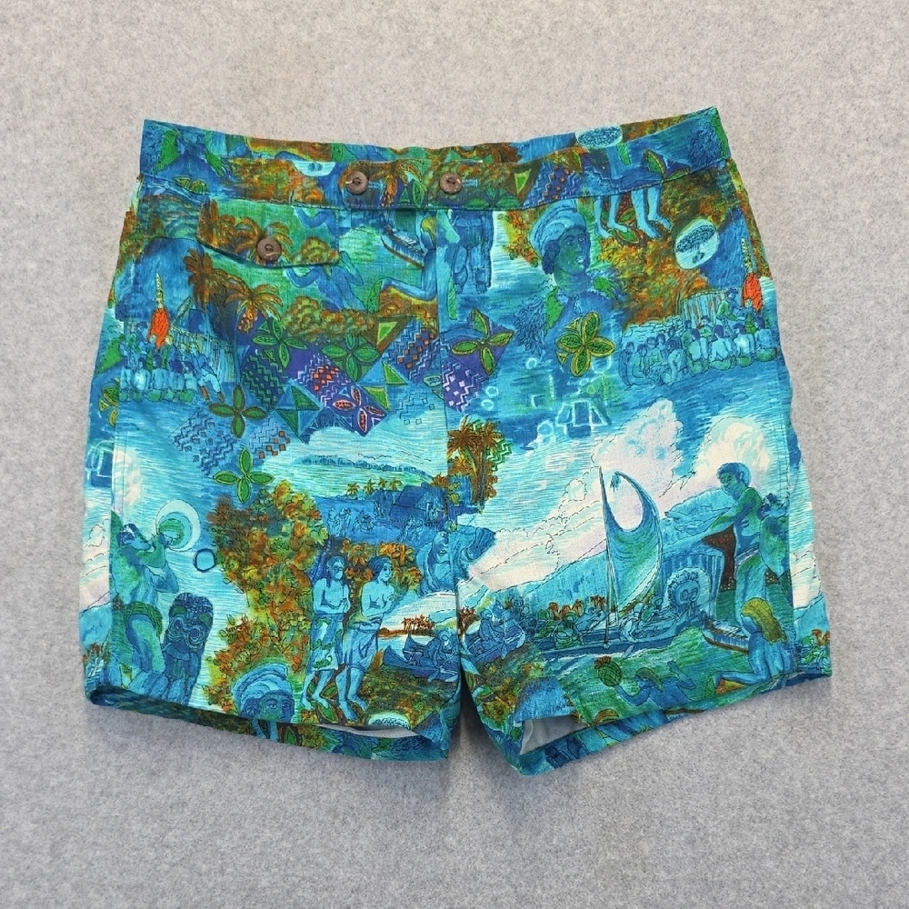 Vintage Duke Kahanamoku Hawaiian Print Shorts Made in Hawaii Catalina Size 32